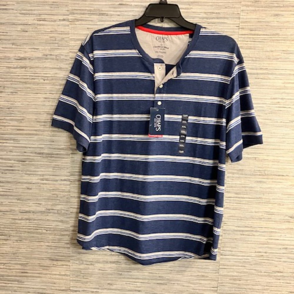 New with Tags! CHAPS Striped Coastland Wash Henley Shirt - Size XXL